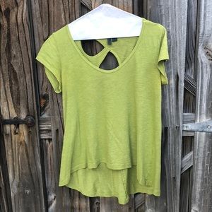 Lime green tee shirt with back cut out design